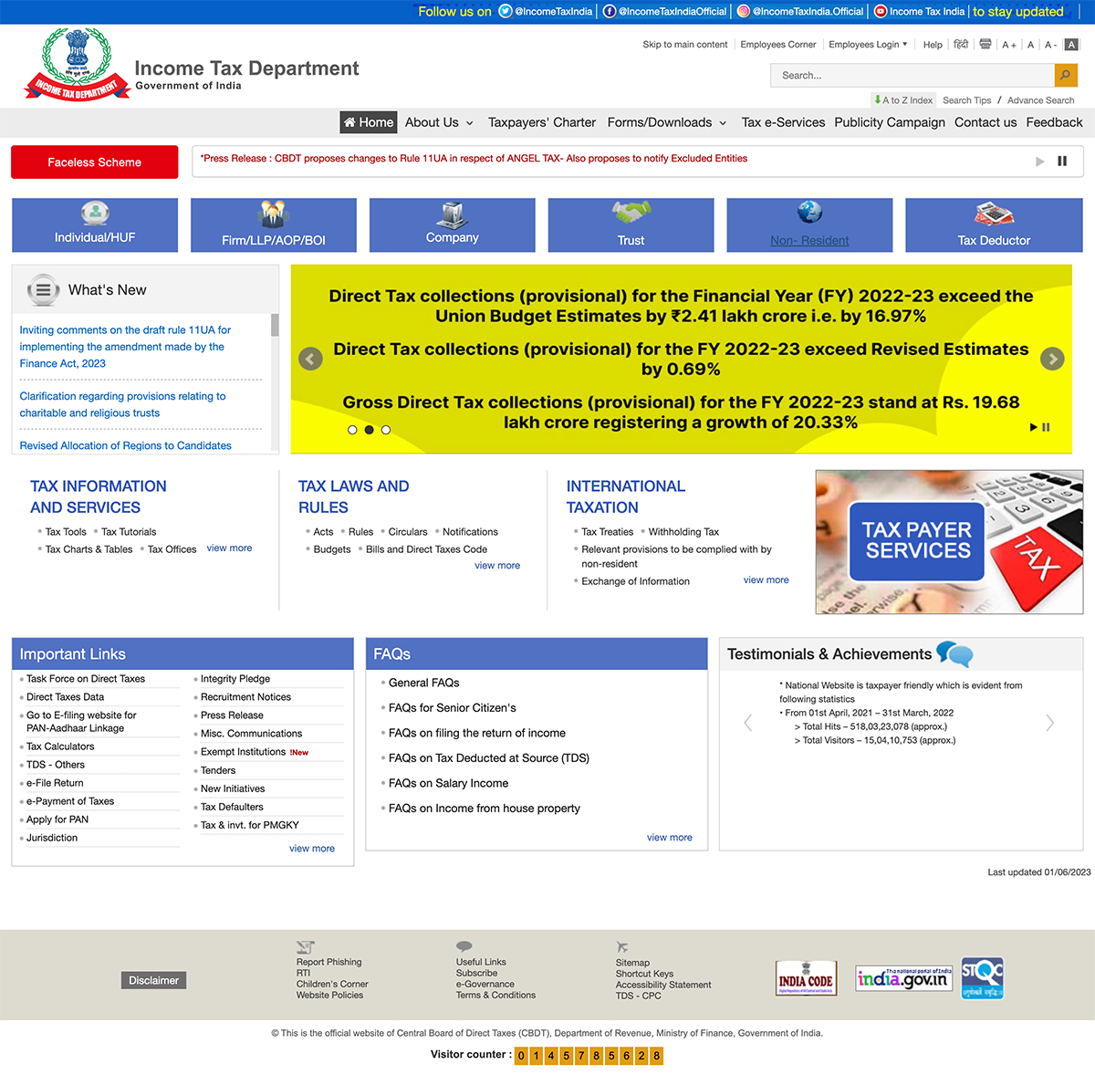 Income tax website screenshot